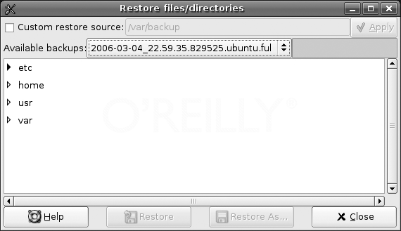 Ubuntu Hacks. Окно Restore files/directories