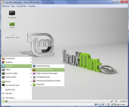 Linux Mint 13 Старт с CD-диска.