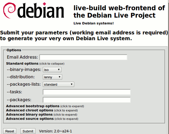 Debian Live Project: основное окно