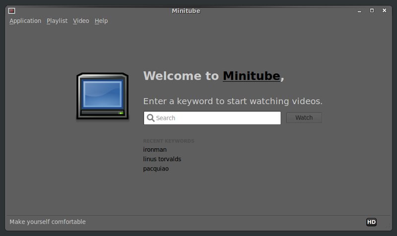 Стартовый экран MiniTube