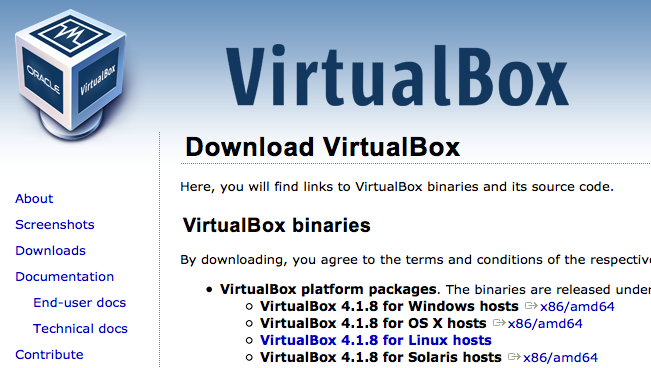 Загрузка пакета Virtualbox