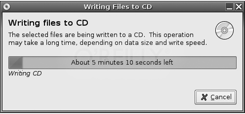 Диалоговое окно Nautilus записи файлов на CD