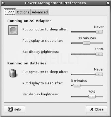 Вкладка Sleep приложения gnome-power-manager
