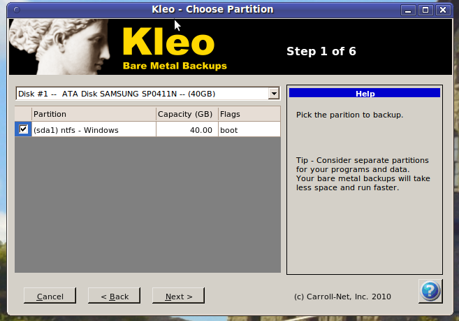 Пакет Kleo Bare Metal Back для Linux. Выбор задачи.