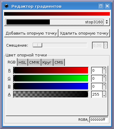Inkscape: Окно Редактора градиентов
