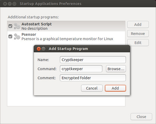 добавление в автозагрузку Cryptkeeper в Ubuntu