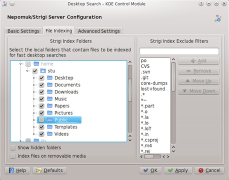 Системные настройки KDE предоставляют полный контроль над индексированием файлов в системе