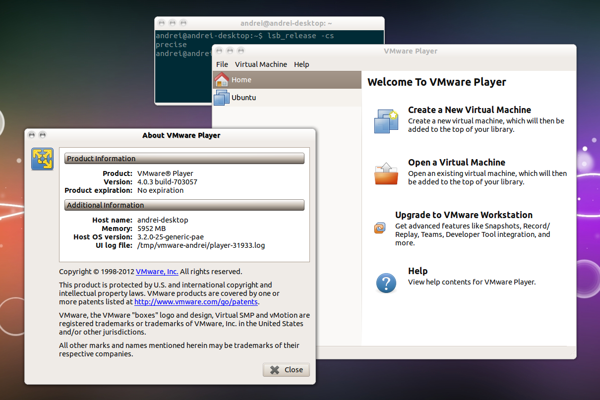 VMware Player 4.03 в Ubuntu 12.04