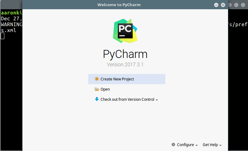 страница приветствия Pycharm