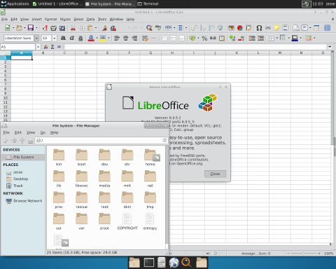 Запуск Thunar и LibreOffice 