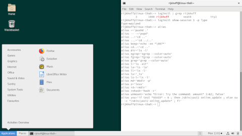 openSUSE 15.1 -- рабочий стол GNOME, запущена сессия GNOME SLE.