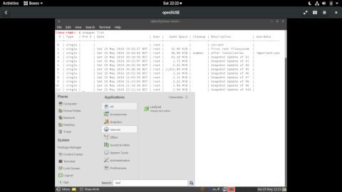 openSUSE 15.1 -- Leafpad, установленный на трнзакционный сервер