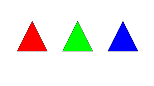 Три цветных треугольника, нарисованных с помощью PGF/TikZ