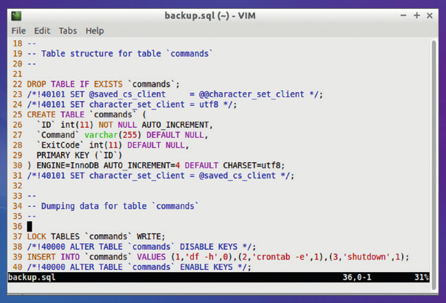 Текстовый редактор Vim подсвечивает синтаксические конструкции практически всех существующих языков программирования, причем язык структурированных запросов SQL также поддерживается (что весьма удобно при редактировании файлов резервных копий таблиц)
